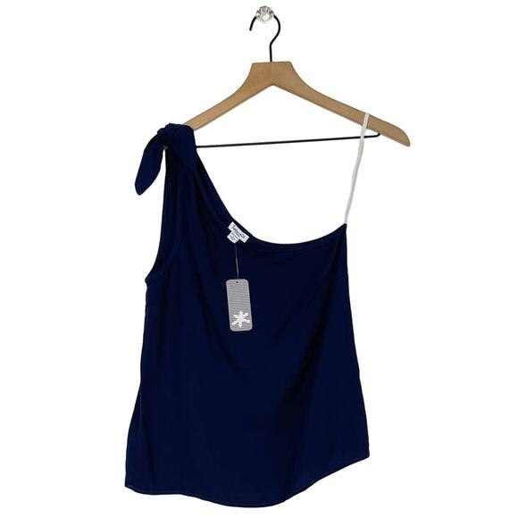 NEW Splendid Navy Rayon Crosshatch One Shoulder Tie Tank Women's Size XS - Picture 2 of 9